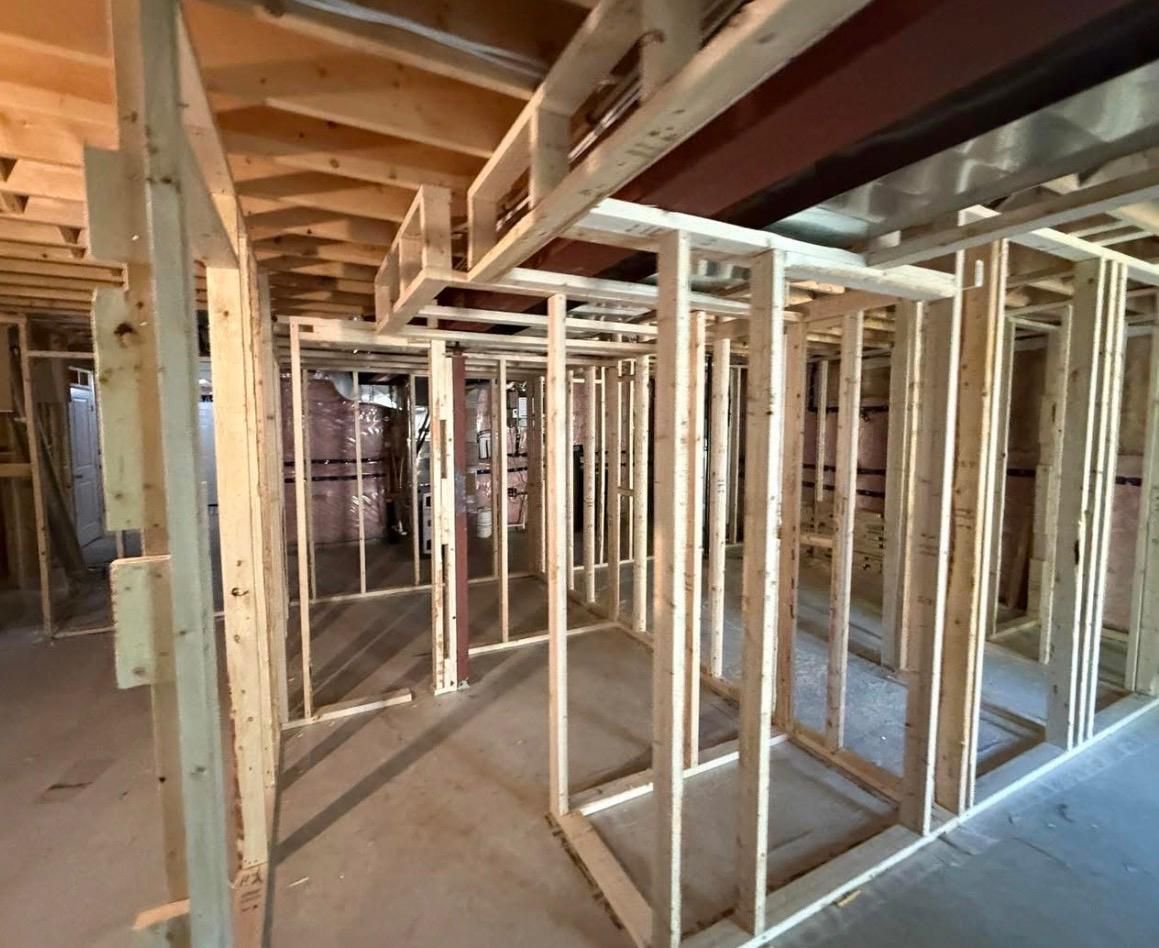New wall framing in a basement