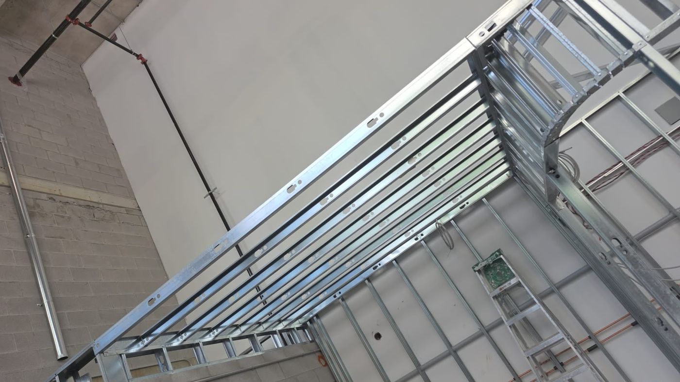 Steel stud framing high in a commercial unit